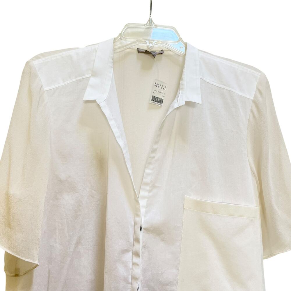 Helmut Helmut Lang White Cotton Silk Combo Short Sleeve Blouse L NWT Barneys - Picture 3 of 10